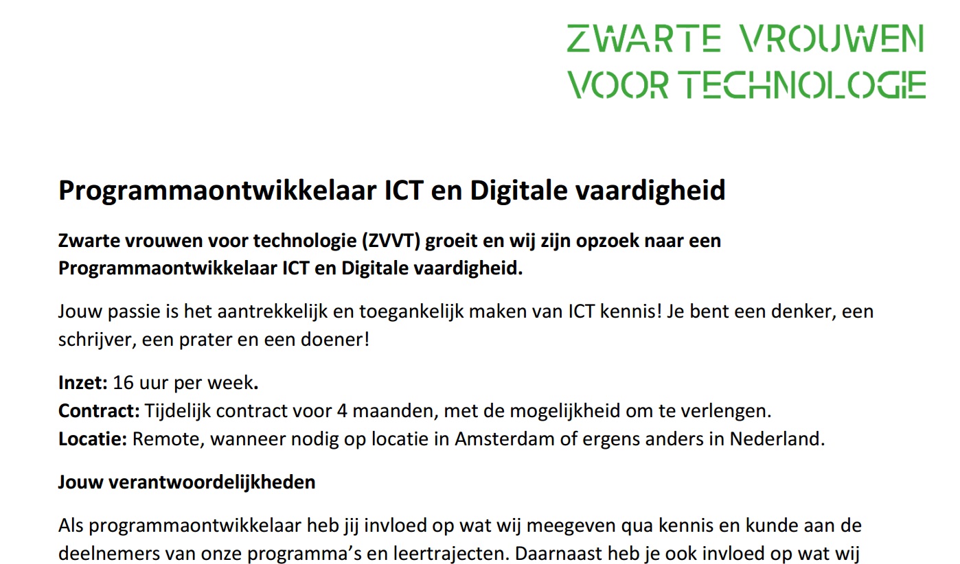 Vacature Programmaontwikkelaar ICT en Digitale vaardigheid