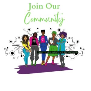 join our community image with a illustration of four black women